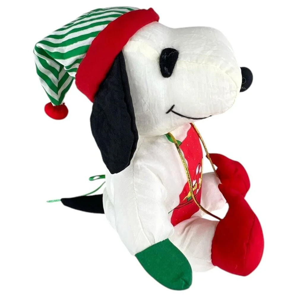 3 Peanuts Snoopy Christmas Nylon Plush Reindeer Elf Santa Stuffed Animal Whitman